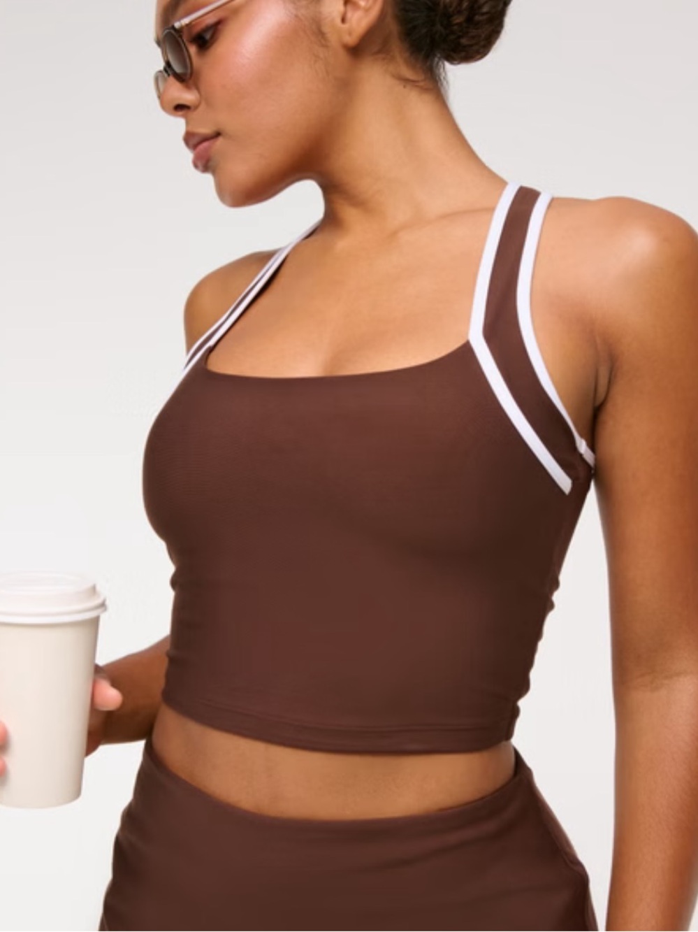 YPB Brown Square-Neck Tank with Contrast Straps